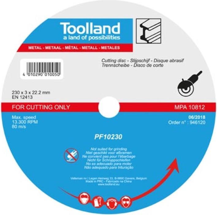 Label énergétique Velleman DISQUE À TRONÇONNER - MÉTAL - 230 mm