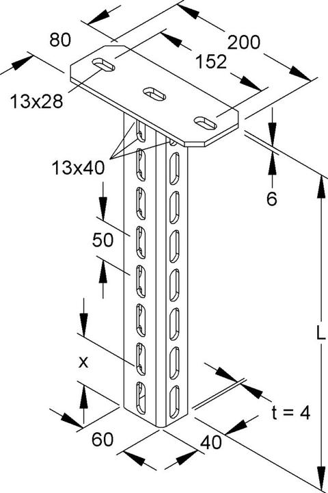 Produktbild Niedax NIE HU6040/1500 HÃ¤ngestiel U-Profil 60x40x1500mm feuerverz.DIN EN ISO 1461