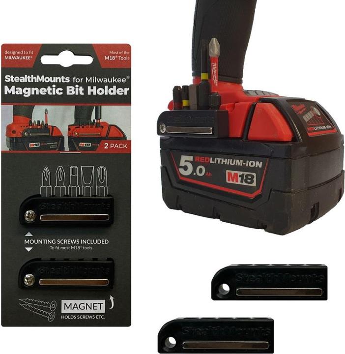 StealthMounts BH-MW18-BLK-2 Schwarzer Bit-Halter für Milwaukee M18 (2er Pack)