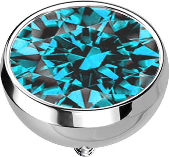 Actual product image Star Piercing Dermal Anchor hemisphere silver with crystal aqua (Titanium G23, without brass)
