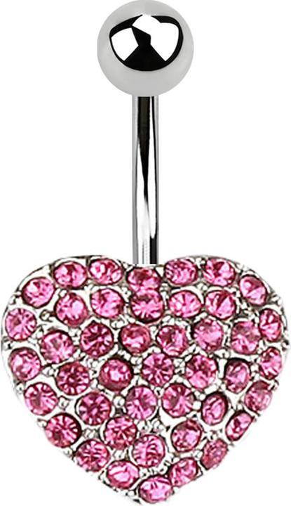 Star Piercing Banane silber mit Kugel Kristallherz pink (Chirurgenstahl 316L, Messing)