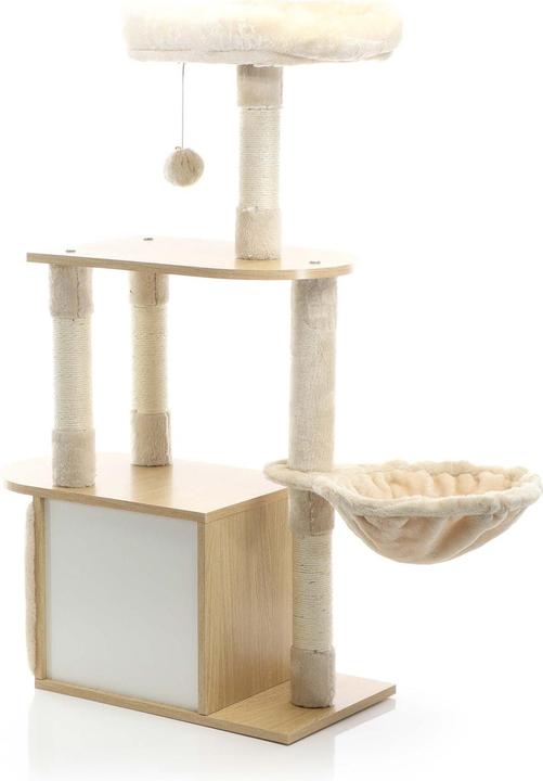 Actual product image Fudajo Cat Tree Wooden Beige 106cm Scratching Post with Cat House Sisal Scratching Trunks and Divans (106 cm, Beige, Wood)