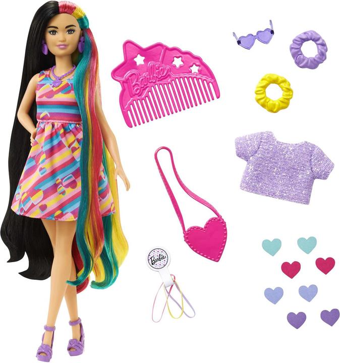 Image du produit Barbie Totally Hair Poupée au look coeur, Petite, cheveux longs de 21,6 cm, 15 accessoires, dès 3 ans