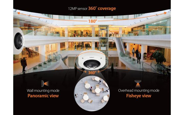 Actual product image Hanwha XNF-9010RV dome camera out.12MP PoE IR IK10 (3008 x 3008 Pixels)