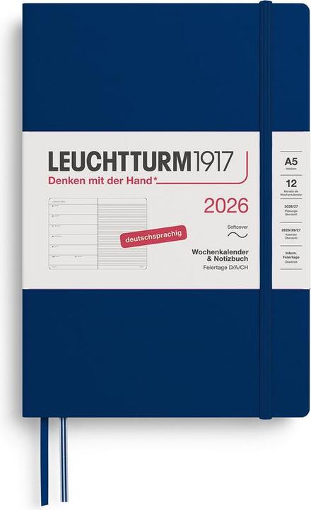 Wochenkalender & Notizbuch Medium A5 Marine 2026 (Deutsch)
