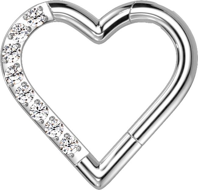 Actual product image Star Piercing Micro segment ring hinged silver heart one-sided crystals silver (Titanium G23, without brass)