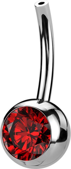 Actual product image Star Piercing Threadless Bananen-Stab silber mit Kugel Kristall rot (without brass, Titanium G23)