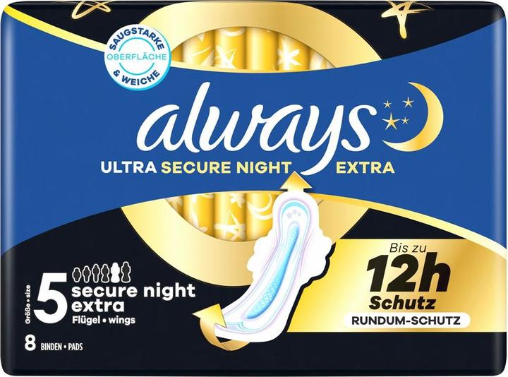 Produktbild Always Ultra Binde Secure Night Extra mit Flügeln (8 x, Damenbinden)