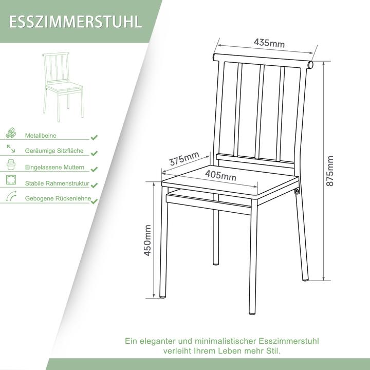 Actual product image SONNI Esstisch und Stühle, der Tisch besteht aus massiven Stahlbeinen + Schwarzpulverspritzverfahren
