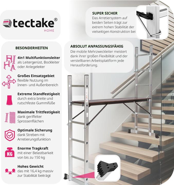 Produktbild tectake Mehrzweckleiter (Plattformleiter, 160 cm)