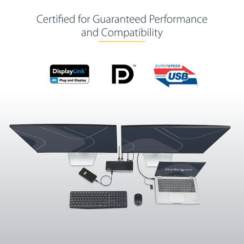 Image du produit StarTech .com Station d'accueil universelle pour ordinateur portable USB-C & USB 3.0 2x4K 100W PD (Port de connexion (propriétaire), 4 Ports)