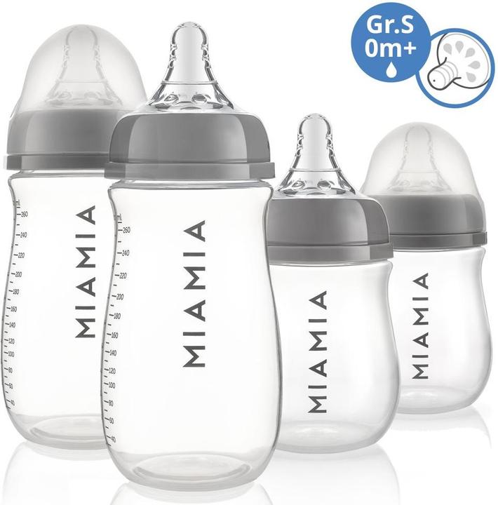 MiaMia Babyflaschen PP-Flasche 4er Pack 140 ml & 260 ml + Silikon-Trinksauger (260 ml)