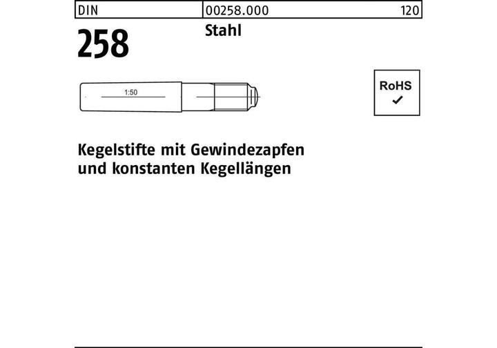 Produktbild Kegelstift DIN 258 m.Gewindezapfen 8 x 55 Stahl DIN 258