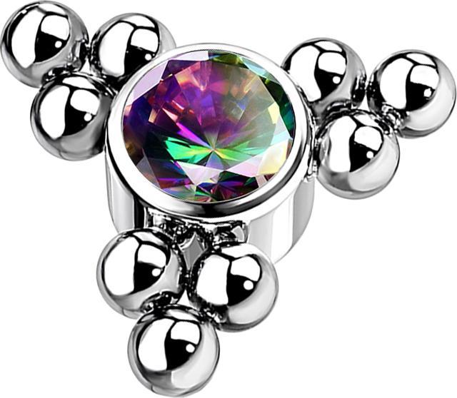 Star Piercing Dermal Anchor silber Kugeln Dreieck mit Kristall dunkel multicolor (Titan G23, ohne Messing)