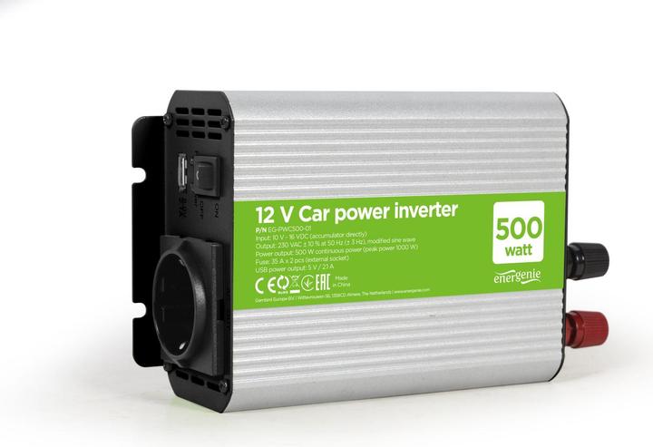 Produktbild Energenie power adapter/inverter Auto 500W Aluminium schwarz EG-PWC500-01