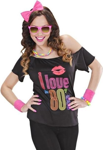Actual product image Widmann 80's Girl Shirt: With Cuffs And Hair Bow (XL, XXL)