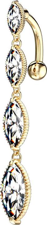 Star Piercing Banane 14k vergoldet mit Anhänger vier Kristalltropfen silber (Messing, Chirurgenstahl 316L)