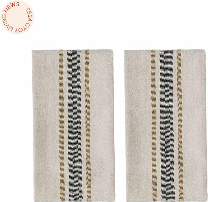 Produktbild Oyoy Geschirrtuch-Set Linu 2 Stück, Beige/Schwarz (50 x 70 cm)