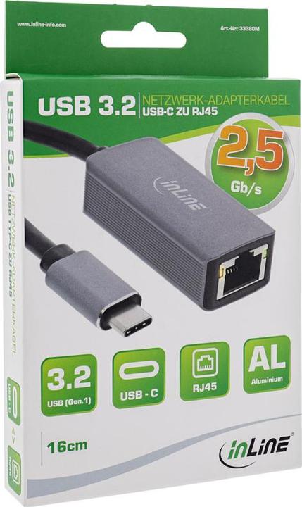 Actual product image InLine USB 3.2 to 2.5Gb/s Network Adapter Cable Type-C RJ45 (0.16 m)