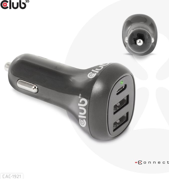 Club 3D Caricatore da auto USB Club3D 1xUSB C, 2xUSB A, 36W, 12/24V al dettaglio
