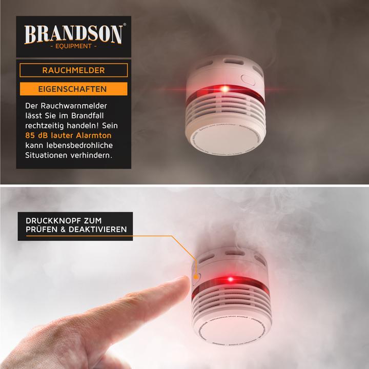 Image du produit Brandson Détecteur de fumée, 10 ans de batterie Li-Ion, volume 85dB, LED, bouton test, EN14604 & TÜV Certifié