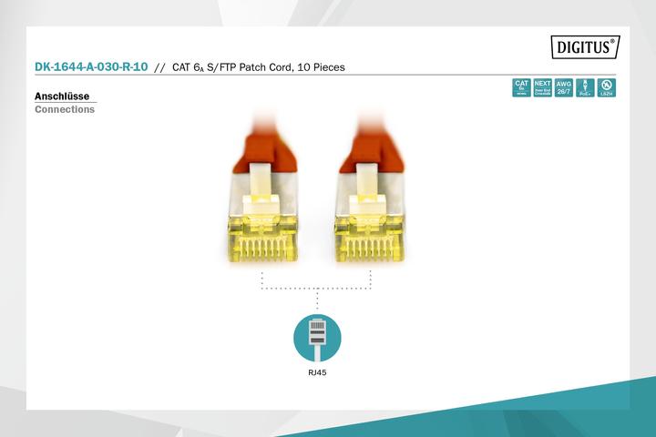 Actual product image Digitus CAT 6A S/FTP patch cord, 10 pieces (S/FTP, CAT6a, 3 m)