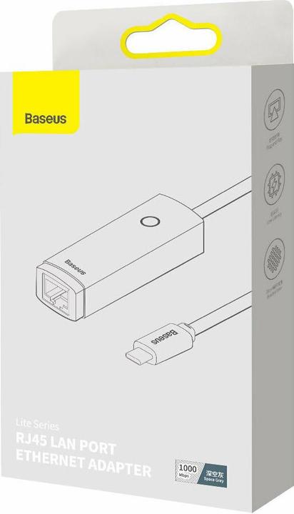 Produktbild Baseus Lite Series USB-C to RJ45 network adapter (gray) (USB-C, RJ45 (1x))