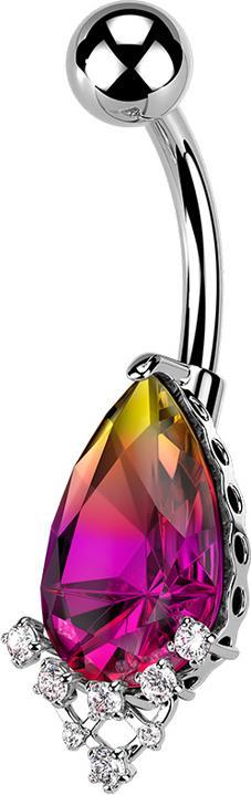 Produktbild Star Piercing Banane silber mit Kugel grosses Kristalltropfen (Messing, Chirurgenstahl 316L)