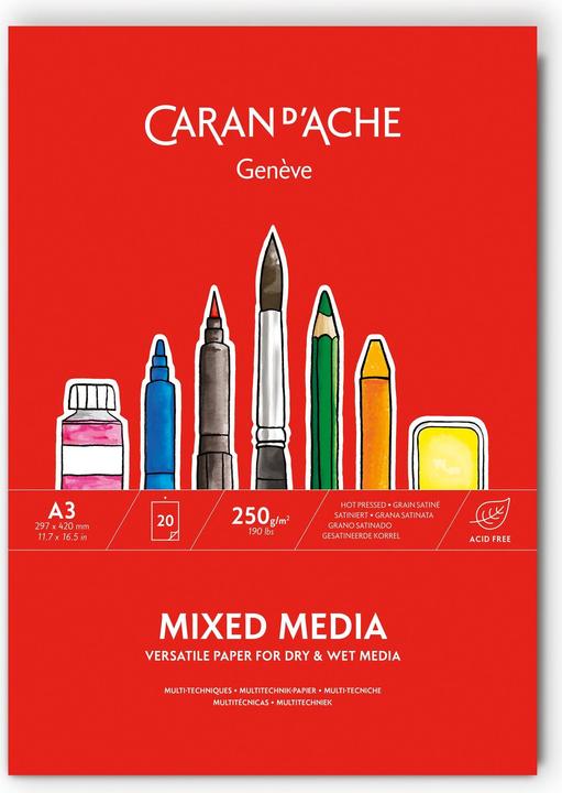 Caran d'Ache Multitechnik-Zeichennblock A3 (A3, Blanc, Couverture souple)