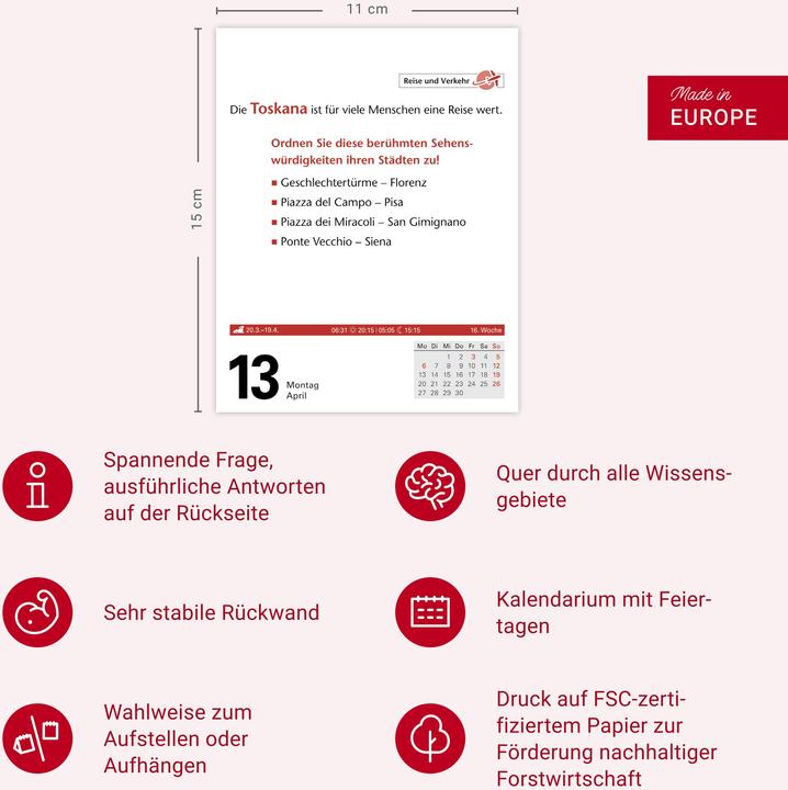 Actual product image Harenberg Duden Allgemeinbildung Tagesabreisskalender 2026 - Wissen und Quizzen (11 x 14 cm, German)