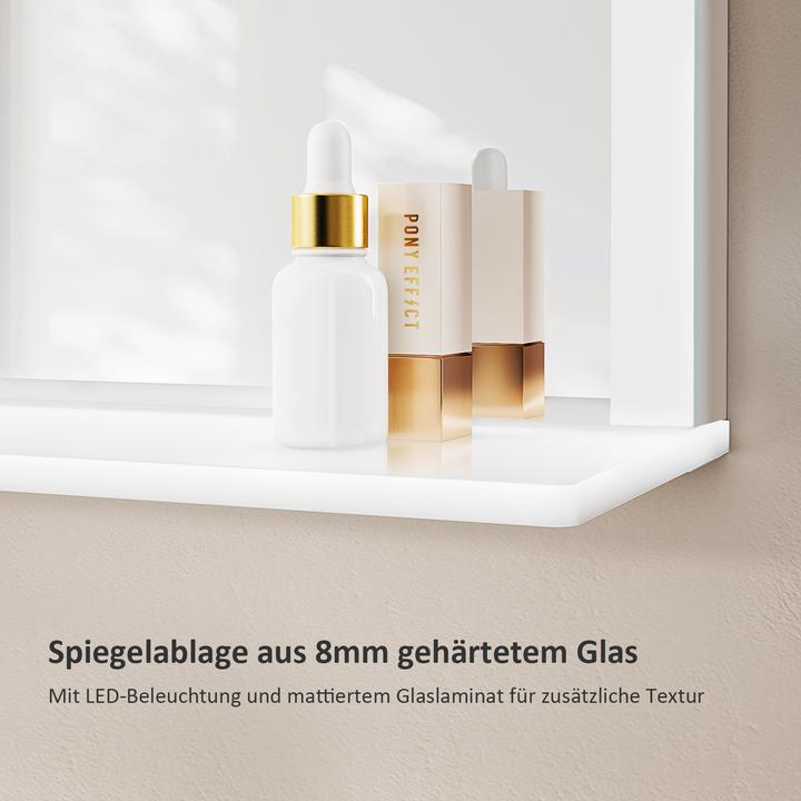 Actual product image Emke Bathroom Mirror With Lighting 50*70cm, Fog-Free, Cool-White6500Kund Dimmable, Glass Shelf (80 x 60 cm)