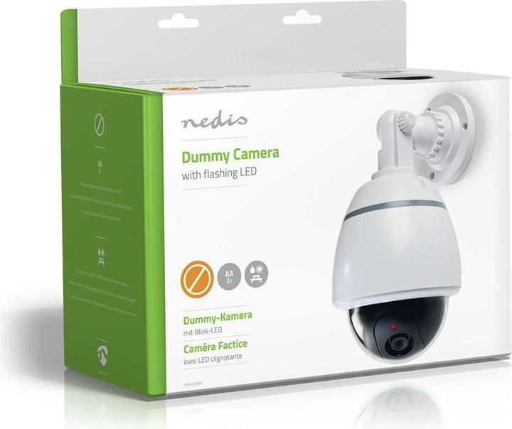 Image du produit Nedis Caméra de surveillance factice dôme IP44 fonctionnant sur piles intérieur/extérieur blanc blanc