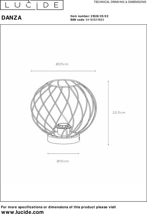 Produktbild Lucide DANZA - Tischlampe - Ø 25 cm - 1xE27 - Mattes Gold / Messing 21528/25/02 (E27)