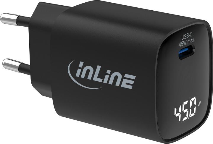 Produktbild InLine USB PD Netzteil, GaN Ladegerät, 1-Port, USB-C, 45W, mit Display, schwarz (45 W)