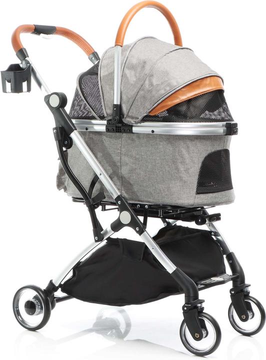 Fudajo Passeggino per cani 2in1 pieghevole vassoio per cani grigio passeggino per animali gatto (Gatto, Cane, Traspirante, Pieghevole)