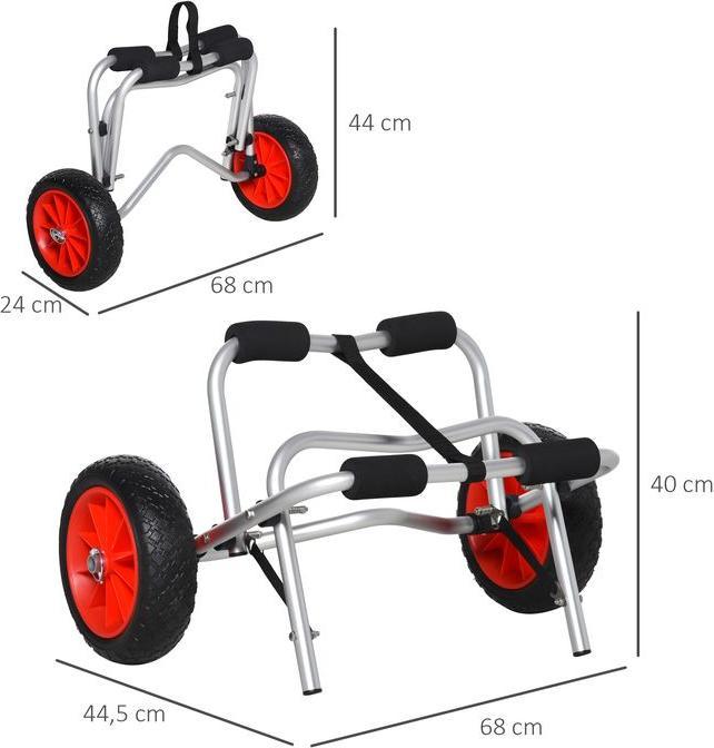 Produktbild Swisshandel24 Alu Kanuwagen Kajakwagen Surfwagen klappbar mit Gurt Kunstleder-Räder Silber bis 75 kg 68x44,5x40cm