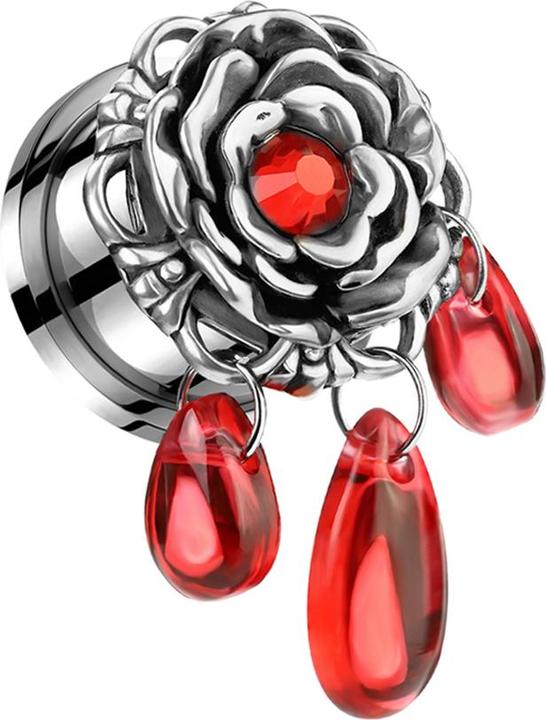 Star Piercing Flesh Plug Blume Kristall rot Anhänger Glastropfen (Chirurgenstahl 316L, Messing)