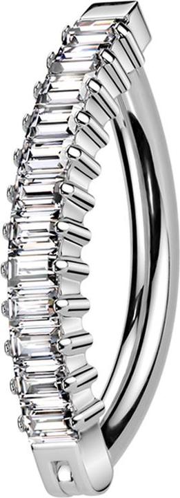 Star Piercing Banane klappbar silber Schild vertikal rechteckige Kristalle silber (Titan G23)