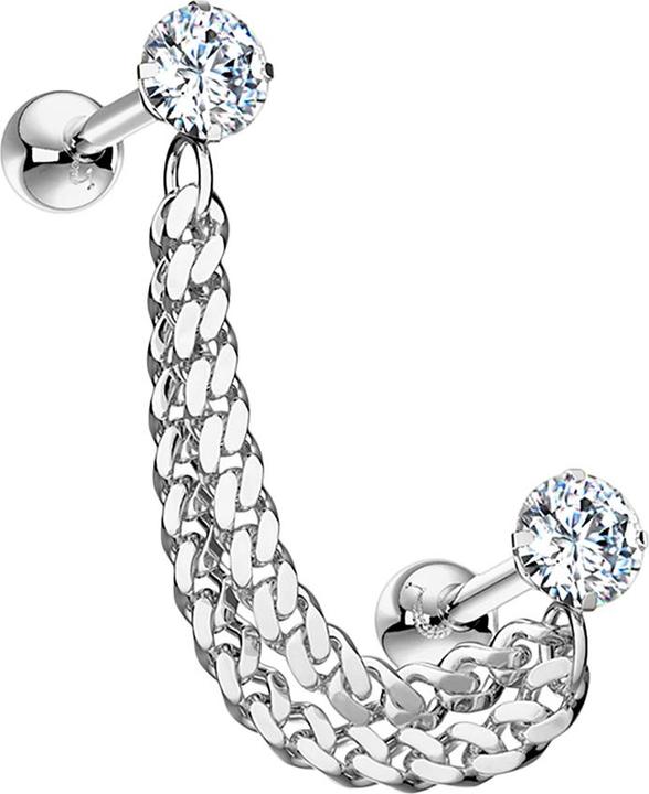 Immagine prodotto Star Piercing Micro Barbell silber mit Kristall und Anhänger Kette (Ottone, Acciaio chirurgico 316L)