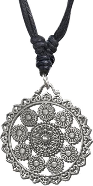 Star Piercing Halskette schwarz Anhänger silber Mandala Blumen (Messing)