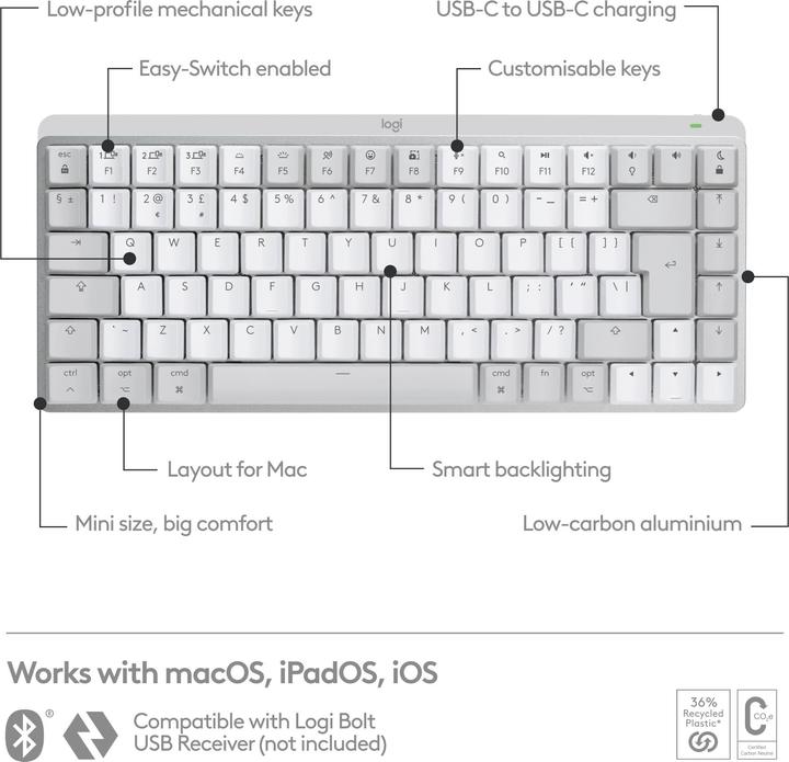 Immagine prodotto Logitech MX Mechanical Mini for Mac (CH, Senza fili)