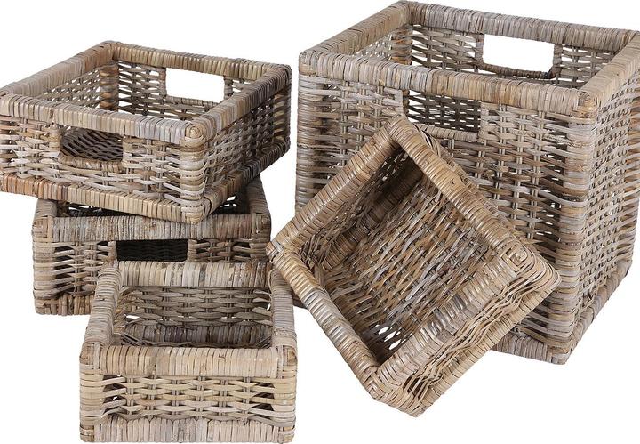 Produktbild Natura Punto 5 Rattan-Körbe, verschiedene Grössen, teils Tragegriffe, Vintage-grau (5 x)