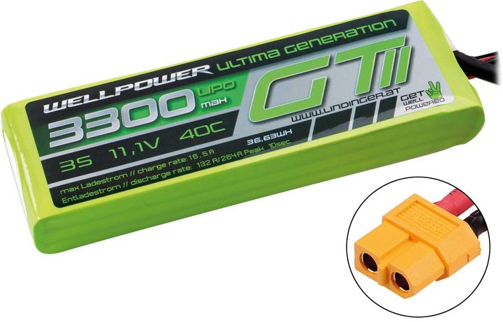 Immagine prodotto Wellpower LIPO AKKU ULTIMA GT II 3300 MAH / 11,1 Volt 3S 40/80C CH5/8 XT-60 (11.10 V, 3300 mAh)