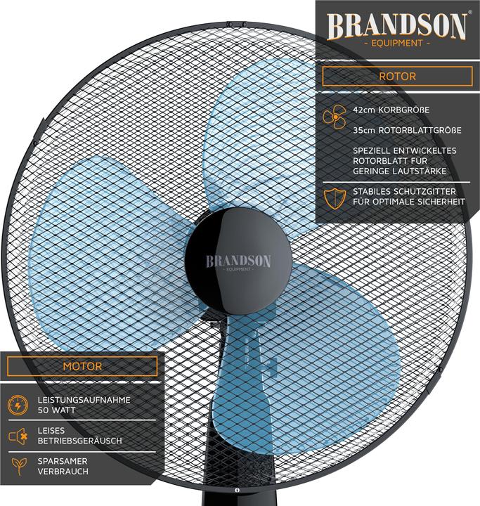 Actual product image Brandson Pedestal fan, 42 cm Ø, pedestal fan, remote control, tiltable 30°, 50W, oscillation 80°, black (57 dB)