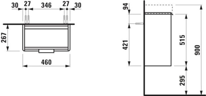 Actual product image Laufen Base vanity unit, hinge left, 460x265x530mm, for washbasin H815955, H402101110