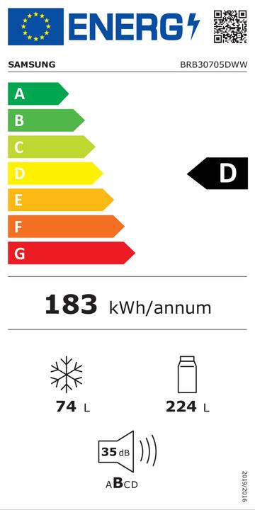 Etichetta energetica Samsung BRB30705DWW/EF Frigorifero Congelatore Integrato 298 l D Bianco (298 l)