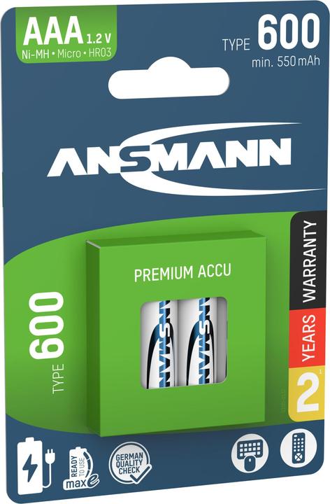 Produktbild Ansmann NiMH Akku Micro AAA Typ 600 (min. 550 mAh) maxE (4 Stk., AAA, 550 mAh)