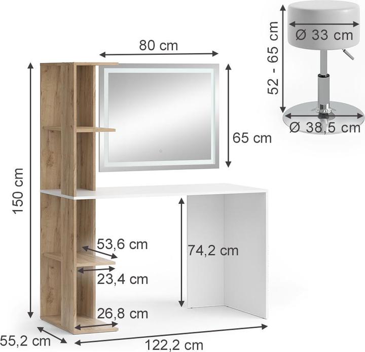 Produktbild Vicco Tower mit Hocker und Beleuchtung (122.5 x 55.5 x 76 cm)