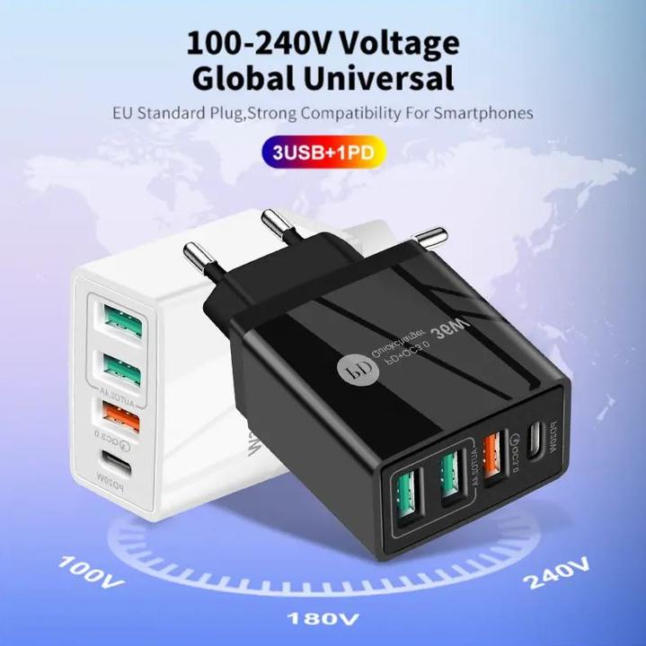 Actual product image PhoneLook Chargeur secteur 36W PowerDelivery QC3.0 Adaptateur de charge rapide 3x USB-A + 1x USB-C (36 W)