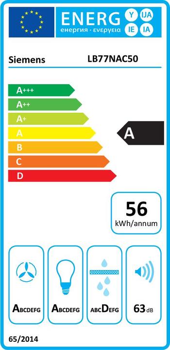 Etichetta energetica Siemens LB77NAC50 - iQ500 - Afzuigkap - Volledig integreerbaar - 70 cm - RVS - Energielabel A